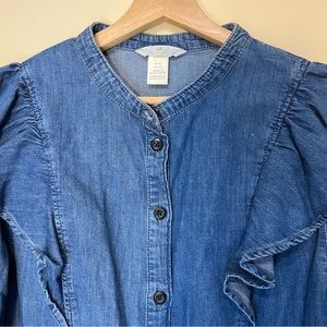 NWT Ruffle Denim Blouse | Size XL